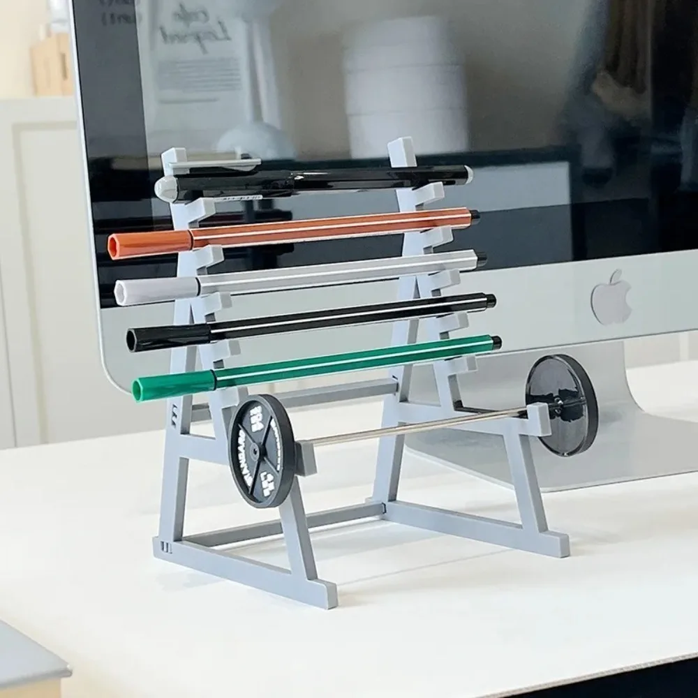 New With Barbells And Weights Barbell Rack Pen Holder Gym Theme Metal Stationery Storage Rack Desk Pen Organizer Gift