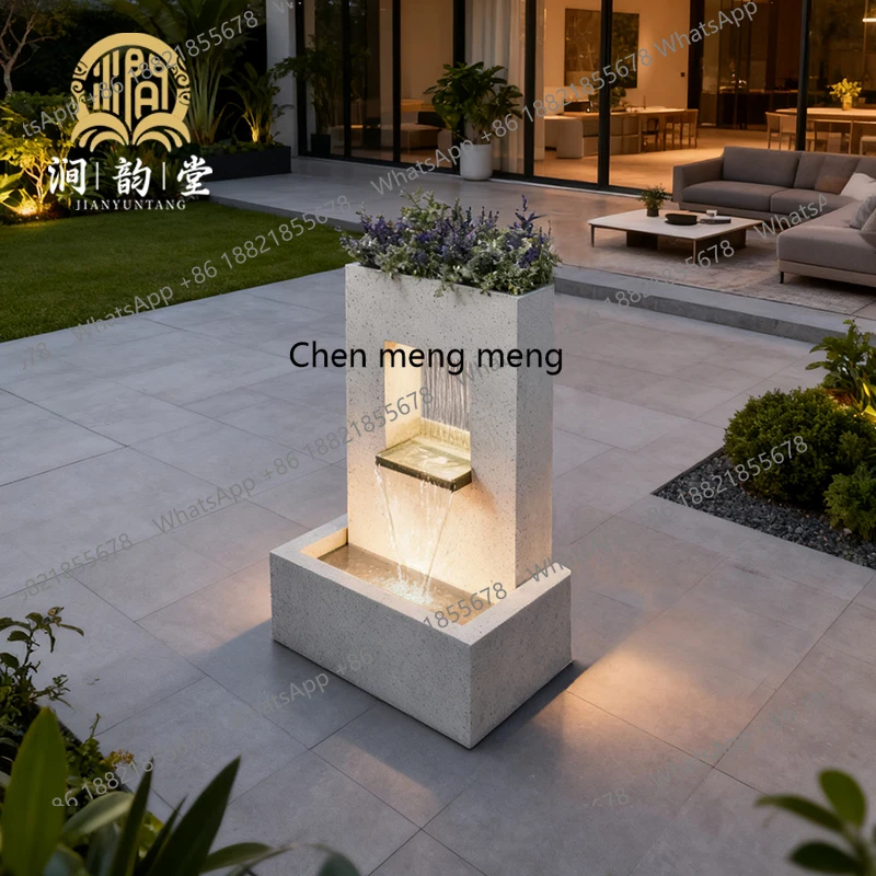 Outdoor courtyard flowing water ornaments, circulating water flower pots fountains floor-to-ceiling villas landscaping balconies