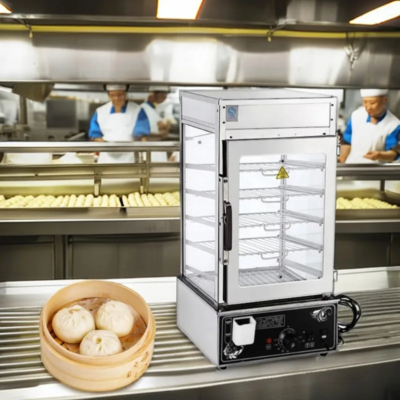 

【 Hot】Commercial Stainless Steel Stuffed Bun Steam Machine Steamer Glass Cabinet Electric Bun Bread Steamer Machine
