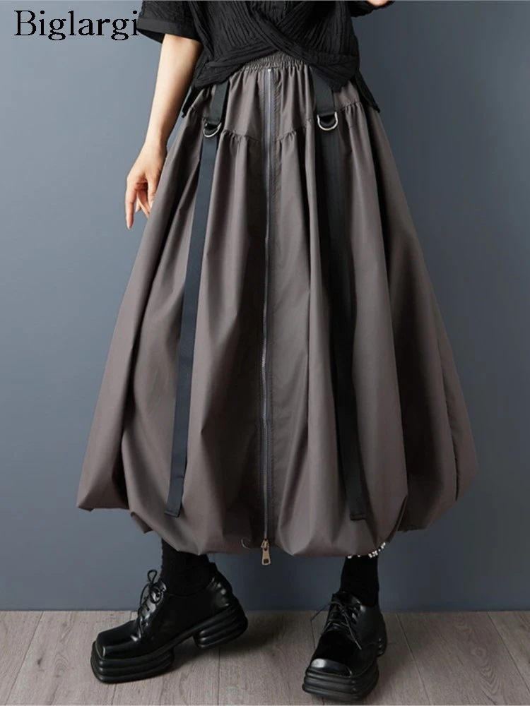 

Новая модная женская плиссированная юбка-миди в готическом стиле с высокой талией, А-силуэт, оверсайз, 2026