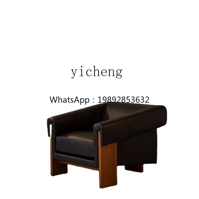

ZZZf Retro Leisure Sofa Single Seat Chair Solid Wood Leather Study Living Room Antique Furniture
