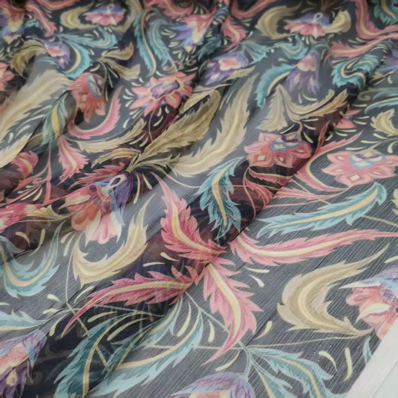 Tissu fin en soie naturelle florale, 100% Soie, pour robe, écharpe, matériel de couture, en vente
