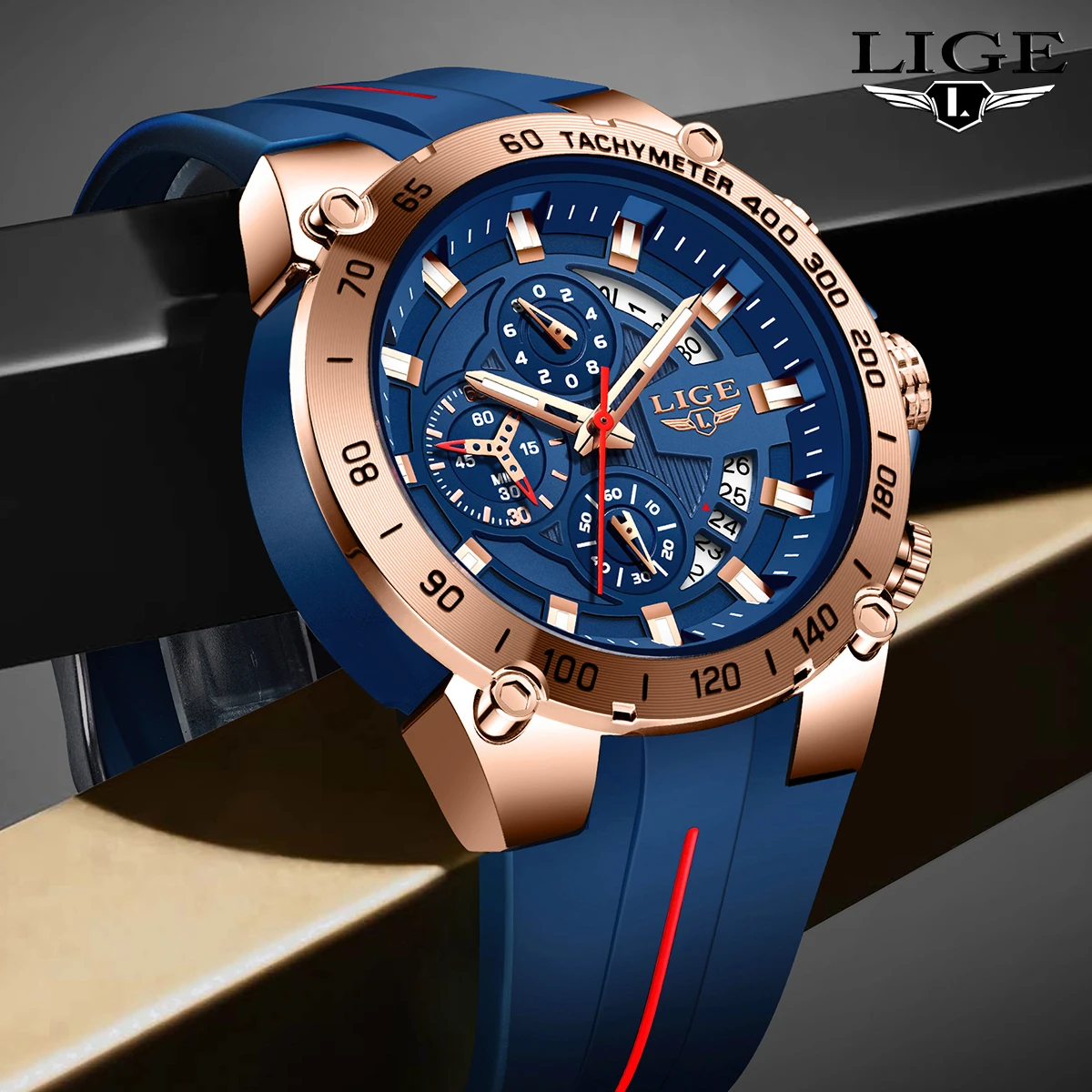 

LIGE Men's watches Fashion Military Sports Calendar Men's quartz wristwatch Waterproof Chronograph Luminous Business Man Watch