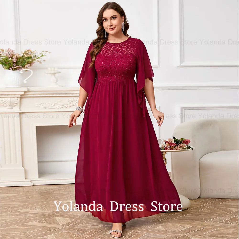 Yolanda Customized 2026 Mother Of The Bride Dress Plus Size Formal Sequin Lace Chiffon A-line Handkerchief Sleeve Guest Dresses