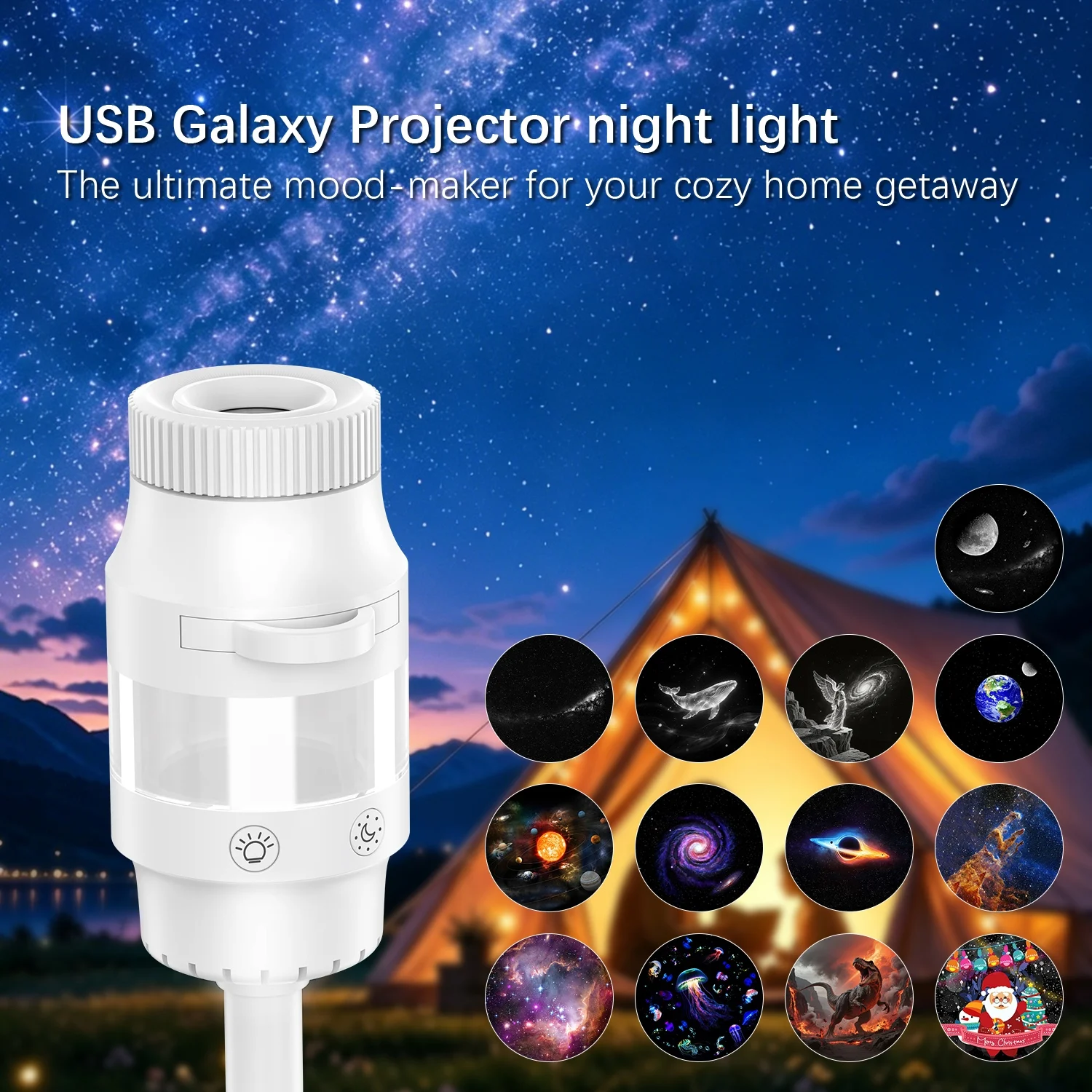USB Star Projection Lamp 2-in-1 Night Light With 6 Or 13 Patterns 360° Adjustable Romantic Ambient Light For Camping & Bedroom