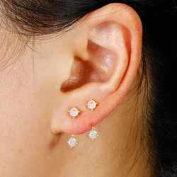 Fashion Shiny Zircon Unique Stud Earrings for Women Simple Small Gold Color Stainless Steel Teen Chic Daily Wear Jewelry Gift