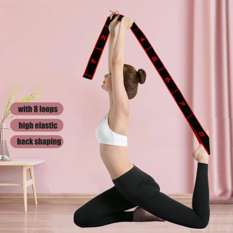 Yoga Pull Strap Belt Polyester Elastic Latin Dance Stretching Band 8 Loops Yoga Pilates GYM Fitness Exercise Resistance Bands