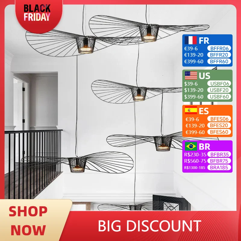 

Modern Vertigo Hat Suspension Lamp Industrial Vintage Led Pendant Chandelier Living Dining Room Hanging Light Home Decor Lustre