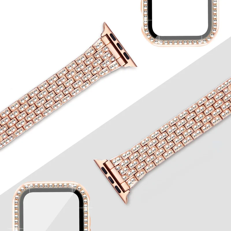 Diamond Bands For Apple Watch 45mm 41mm 40mm 42mm 44mm Women Glitter Metal Strap Protective Case iWatch Series 8 7 6 5 4 3 2 SE