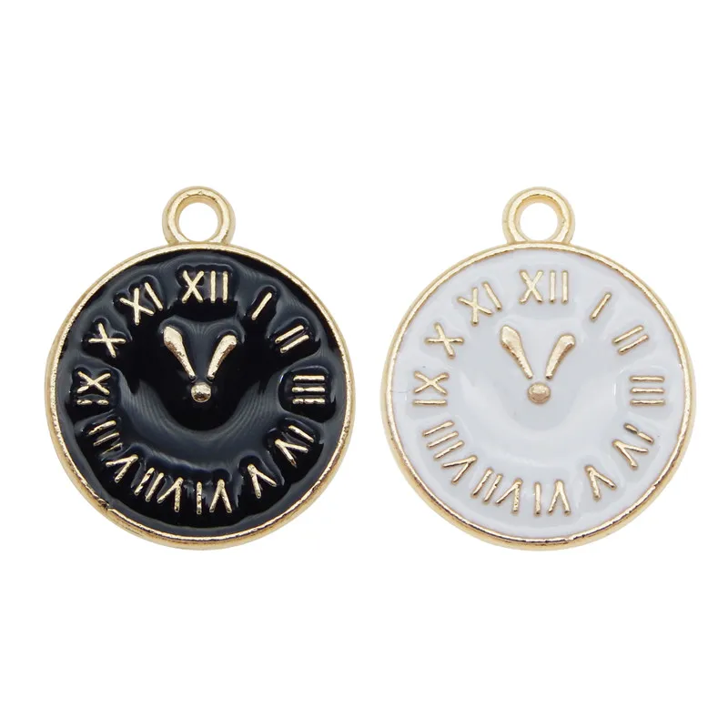 8PCS Enamel Clock Charms For Earrings Necklace Keychain Pendants Jewelry Findings Handmade Craft DIY Bangle Bracelet Dec 17*14mm