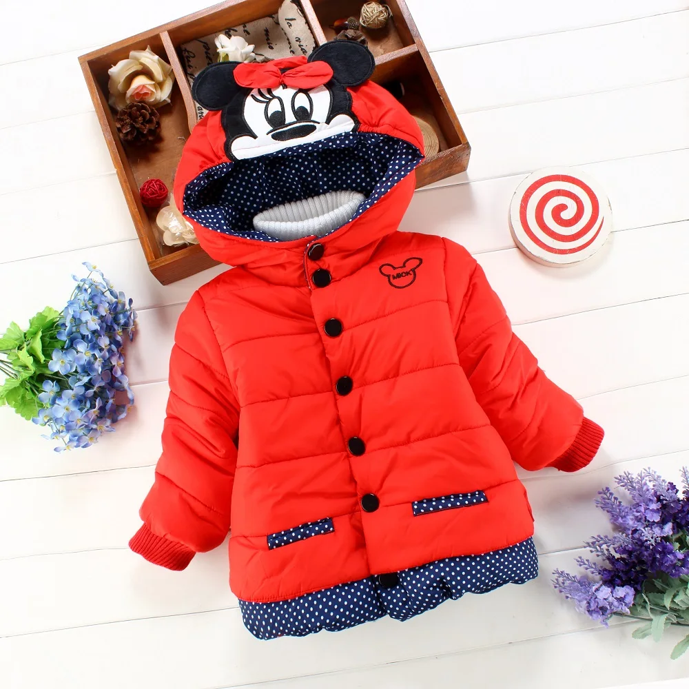 Girls\' Cotton Coat Winter Children\'s Clothing Cartoon Animal Embroidery Solid Color Sweet Cotton Coat Cute Hooded Thick Coat