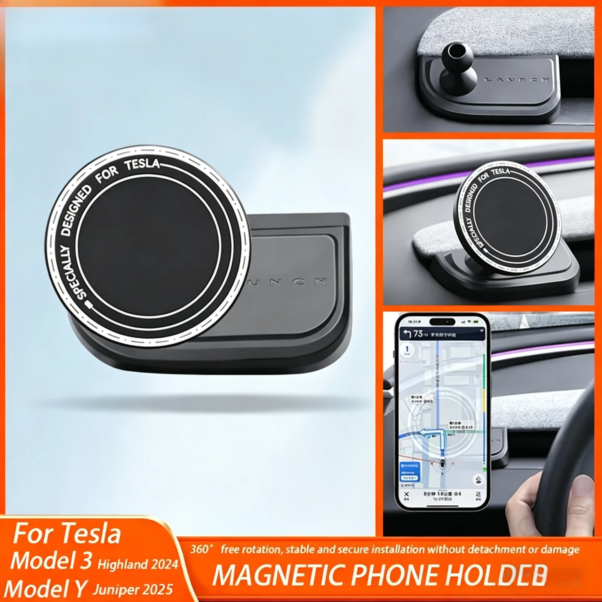 Magnetische Handyhalterung für Tesla Model Y Juniper 2025 Model 3 Highland 2024 2025 ABS Drehbare Halterung Rüttelfreie Autohalterung