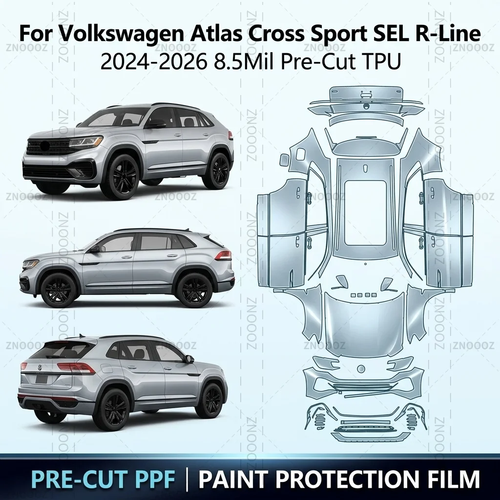 For Volkswagen Atlas Cross Sport SEL R-Line 2024-2026 8.5Mil Pre-Cut TPU PPF Paint Full Vehicle Glossy Clear Matte Black
