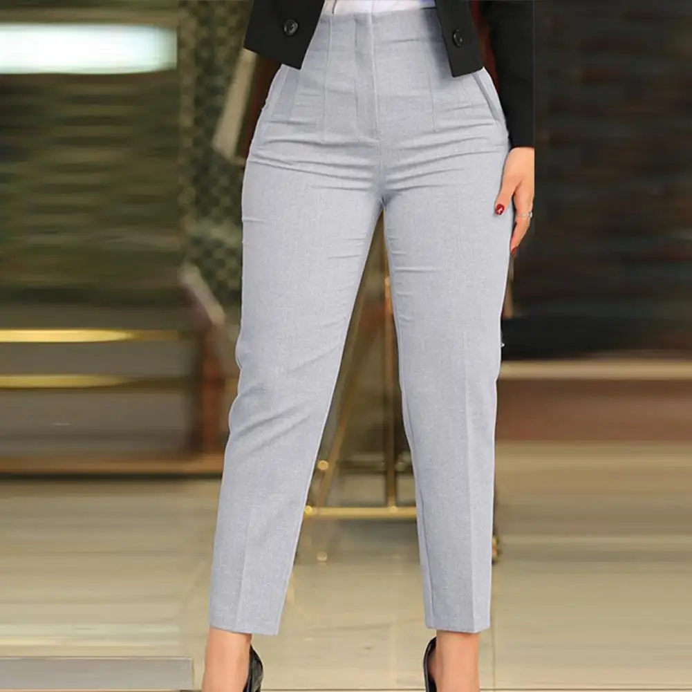 

Stylish Office Pants 3D Cutting Workwear Anti-pilling Women Cropped Work Pants