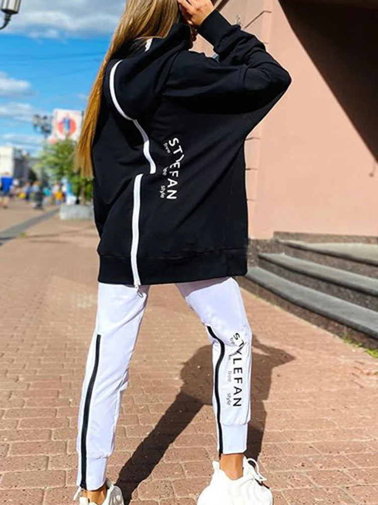 Letter Print 2 Piece Set Women Casual Tracksuit Korean Streetwear Oversize Suit Autumn Sweatshirt Pant Outfits Fashion Sportwear