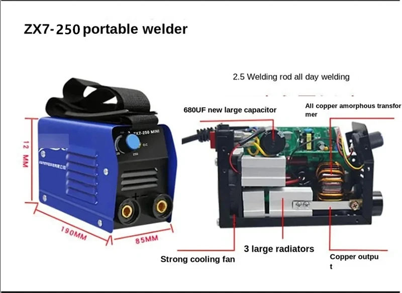 IGBT220-250A Electric Welder Household 220V Small 250A Mini Portable Full Automatic Copper Mini Welder Complete welding machine