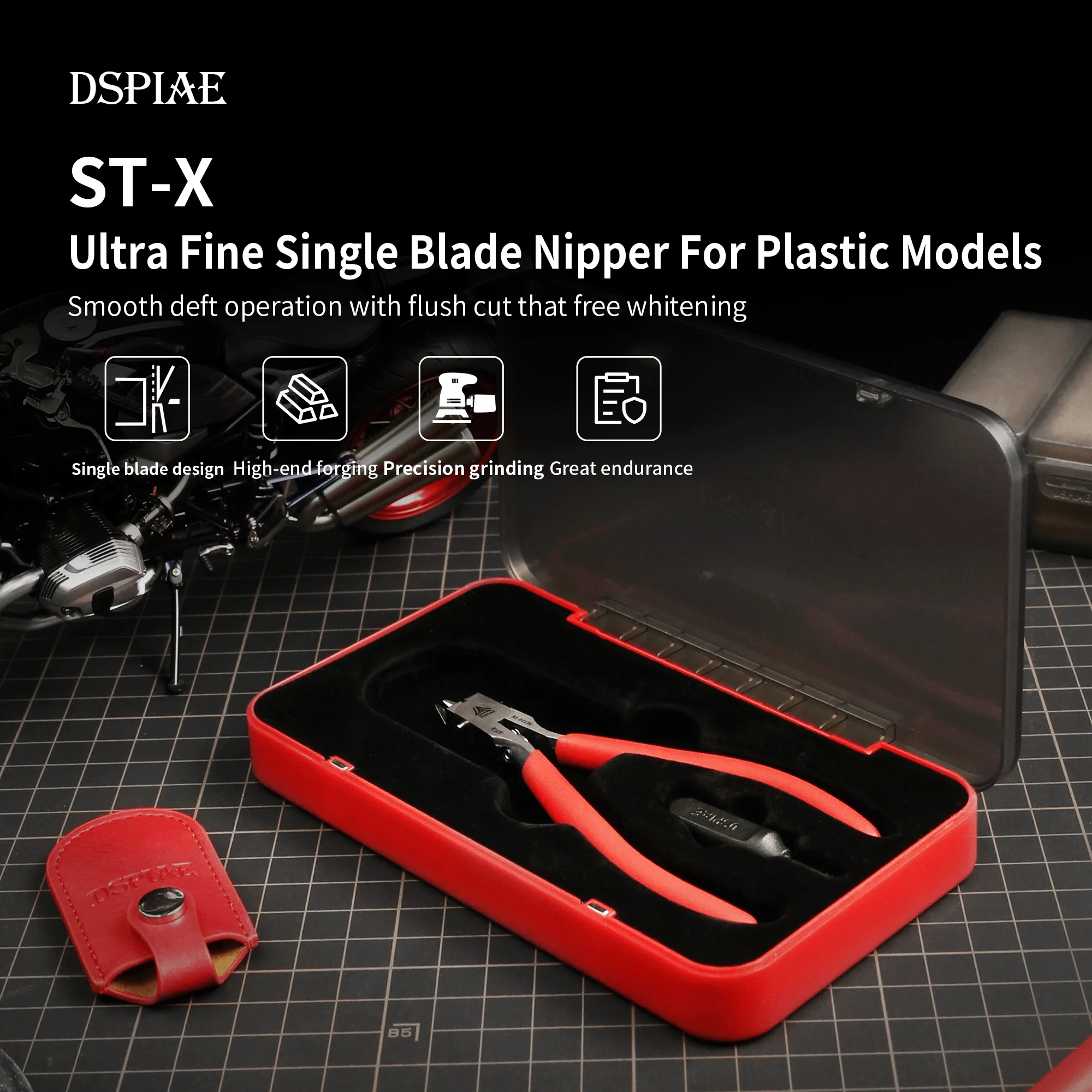 DSPIAE Red ST-A UItra Fine Single Blade Nipper for Plastic Models More Durable Than 3.0 Hand Pliers 120mm