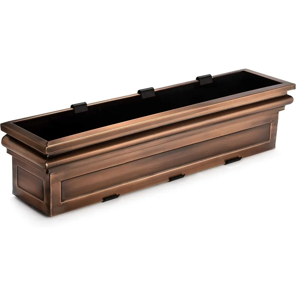 Window Box Planter with Brackets - 48 Copper Finish | Handcrafted Metal, Outdoor Lower Box, Lat Back Design