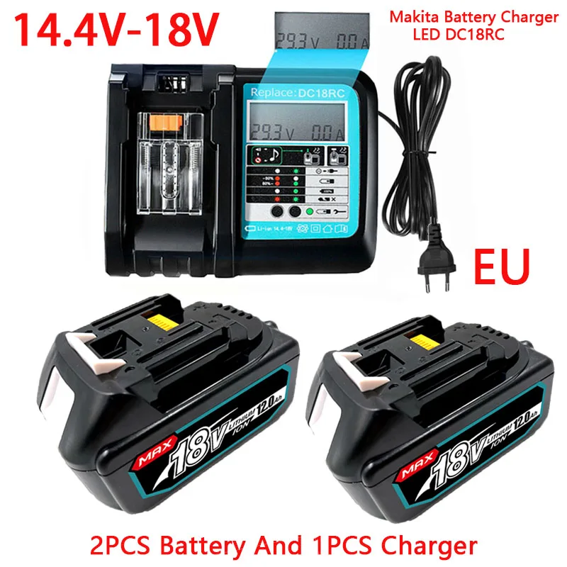 

18V 12Ah Rechargeable Li-ion Battery, for MAKITA BL1880 BL1860 BL1830 Replacement Power Battery+3A Charger