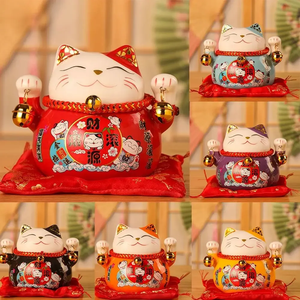

New 4.5 inch Lucky Cat Home Decorations Handmade Portable Fortune Cat Statue Ceramic Car Decorations Home Store