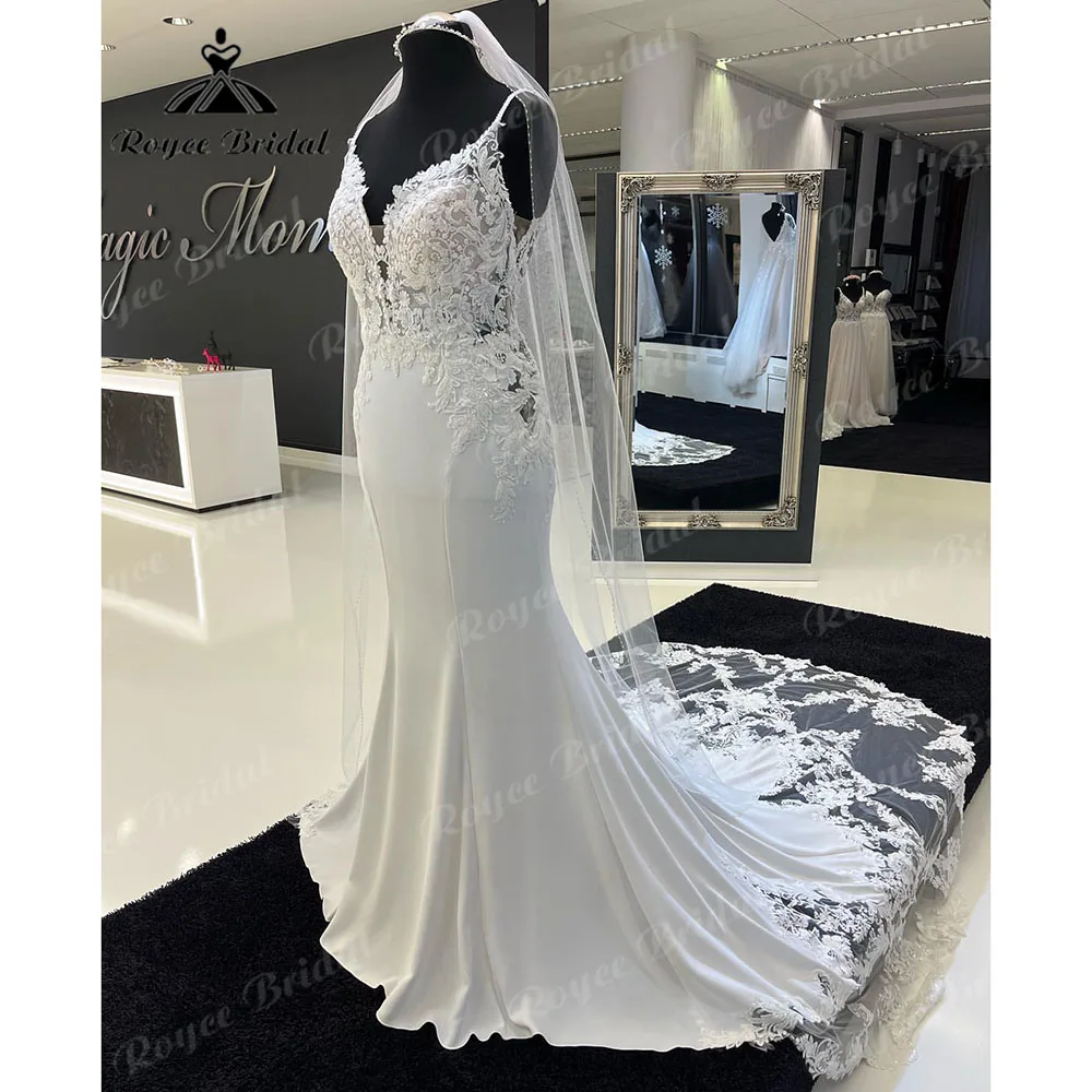 Roycebridal Sexy Mermaid/Trompet Soft Satin Lace Trouwjurk Voor Vrouwen 2023 Vedtidos De Noiva Bruidsjurken Spaghettibandjes