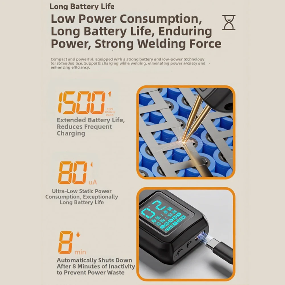 LCD Display Battery Spot Welder One Handed Operation for Small Battery Pack Assembly Safe Dual Core Protection