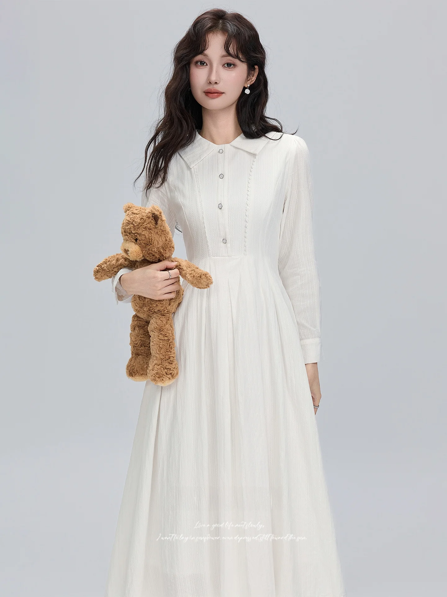 

Ele irt Dr Women's Autumn Winter New Sle Slimming A-Line Long Dr High Waist French Sle Long Sve Zipper Ba