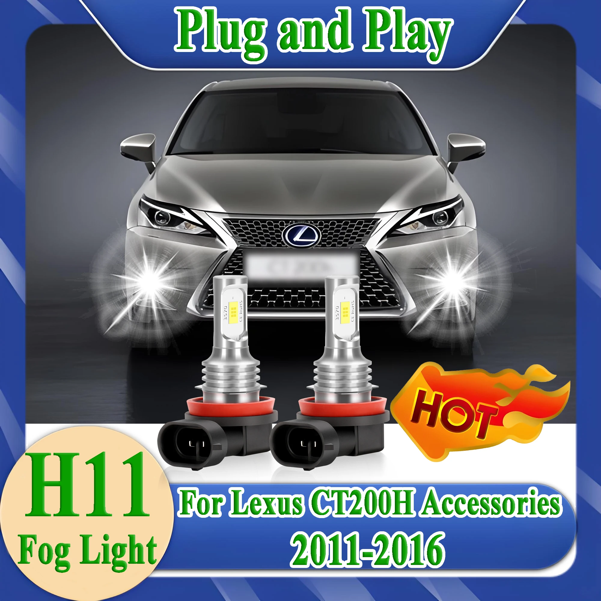 

2PCS H11 LED Fog Light 6000K CSP Chips Super Bright For Lexus CT200H Accessories 2011 2012 2013 2014 2015 2016 Car Light