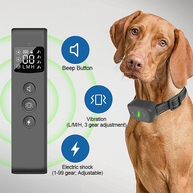 

300-500m Electric Dog Training Collar Pet Remote Control Barkproof Collars for Dog Vibration Sound Shock Rechargeable Waterproof