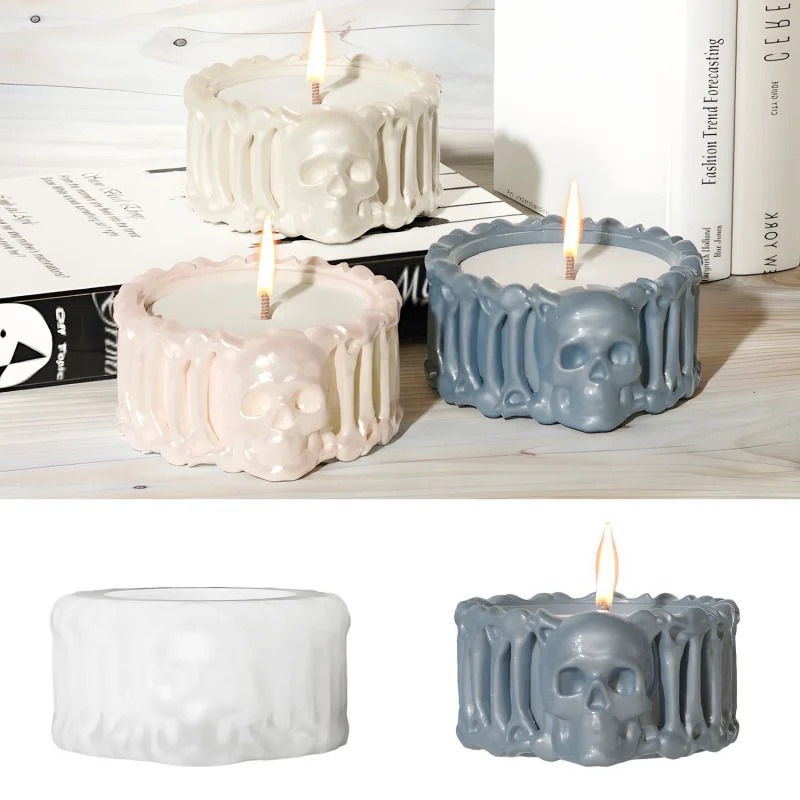 

DIY Epoxy Halloween Mold Skull Bone Candle Holder Ashtray Silicone Mold Resin Ornament