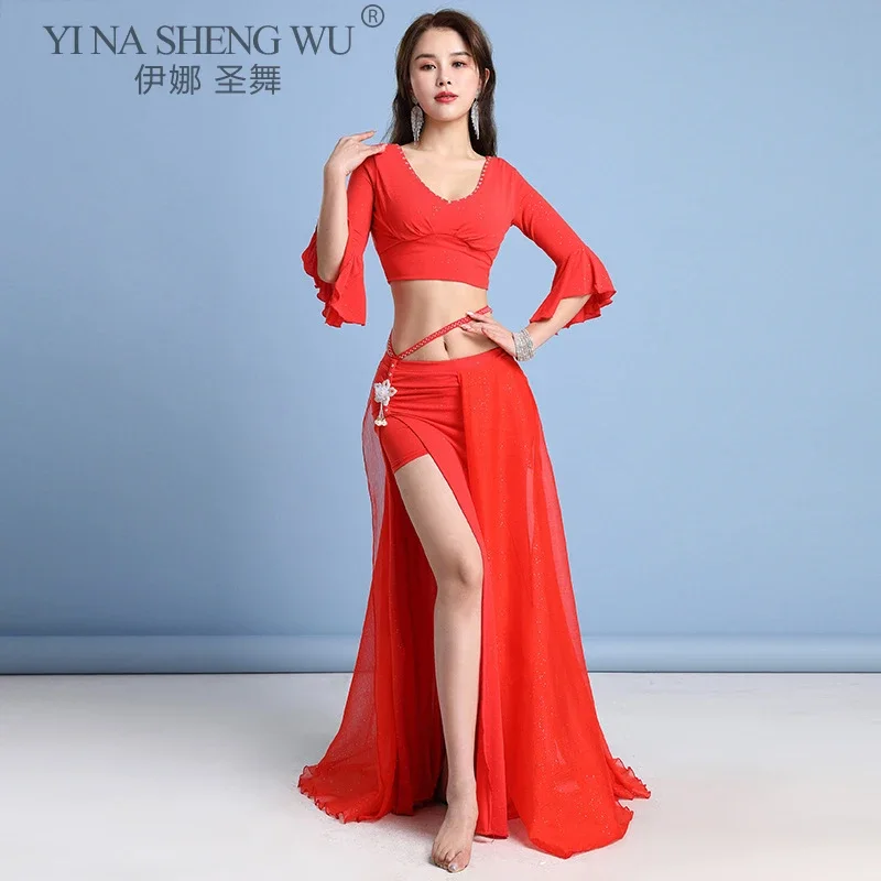 Traje de danza del vientre para mujer, falda larga elegante, traje de entrenamiento de danza Oriental de diosa, conjunto de baile, ropa de actuación