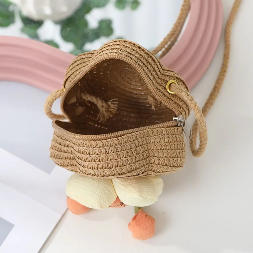 Children\'s Straw Small Shoulder Bag Woven Cute Flower Baby Girls Purse Handbag Mini Round Hand Made Beach Crossboay Bag