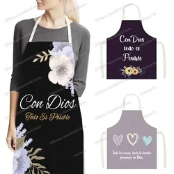 Christian Gift Bible Verse Print Kitchen Apron Women Cooking Apron for Nail Salons BBQ Chef Waiter Home Cleaning Tool Pinafore