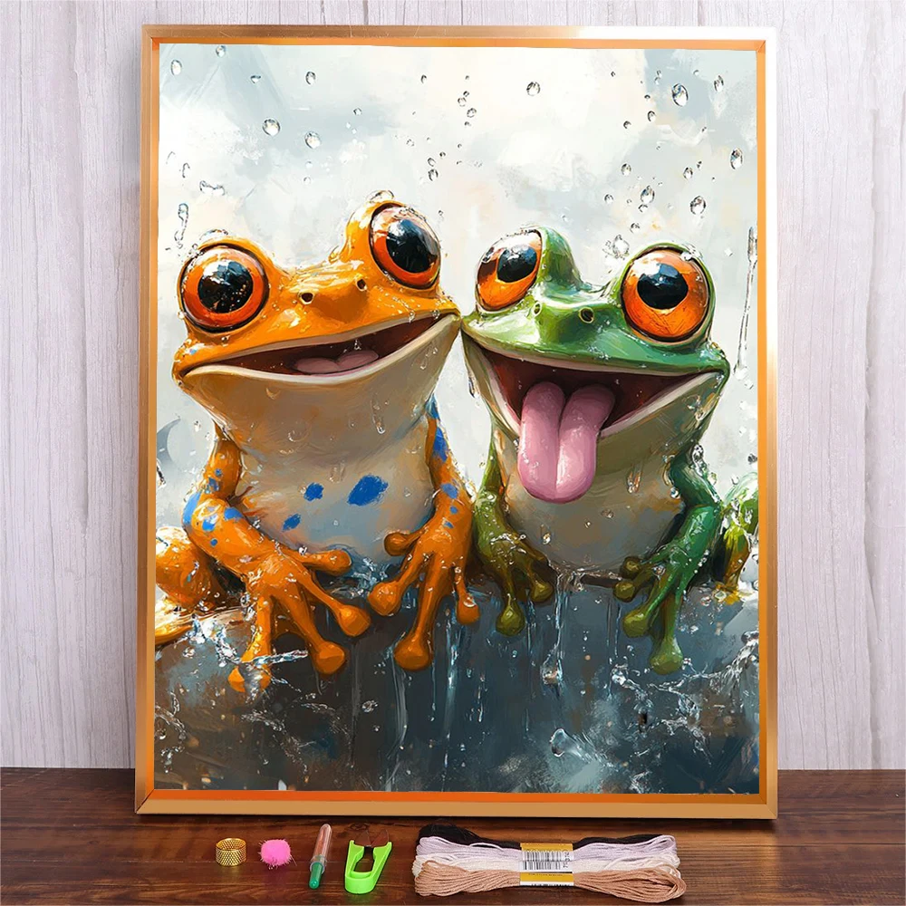 

11CT Cartoon Frog DIY Patterns Printed Cross Stitch Kits 40x50cm Needlework Embroidery Craft Kit For Children Kids Bedroom Wall