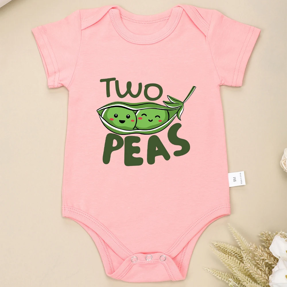 Two Peas In a Pod Funny Cute Baby Boys Girls Clothes Twin Onesies Cartoon Kawaii Harajuku Cotton Newborn Bodysuits Free Shipping