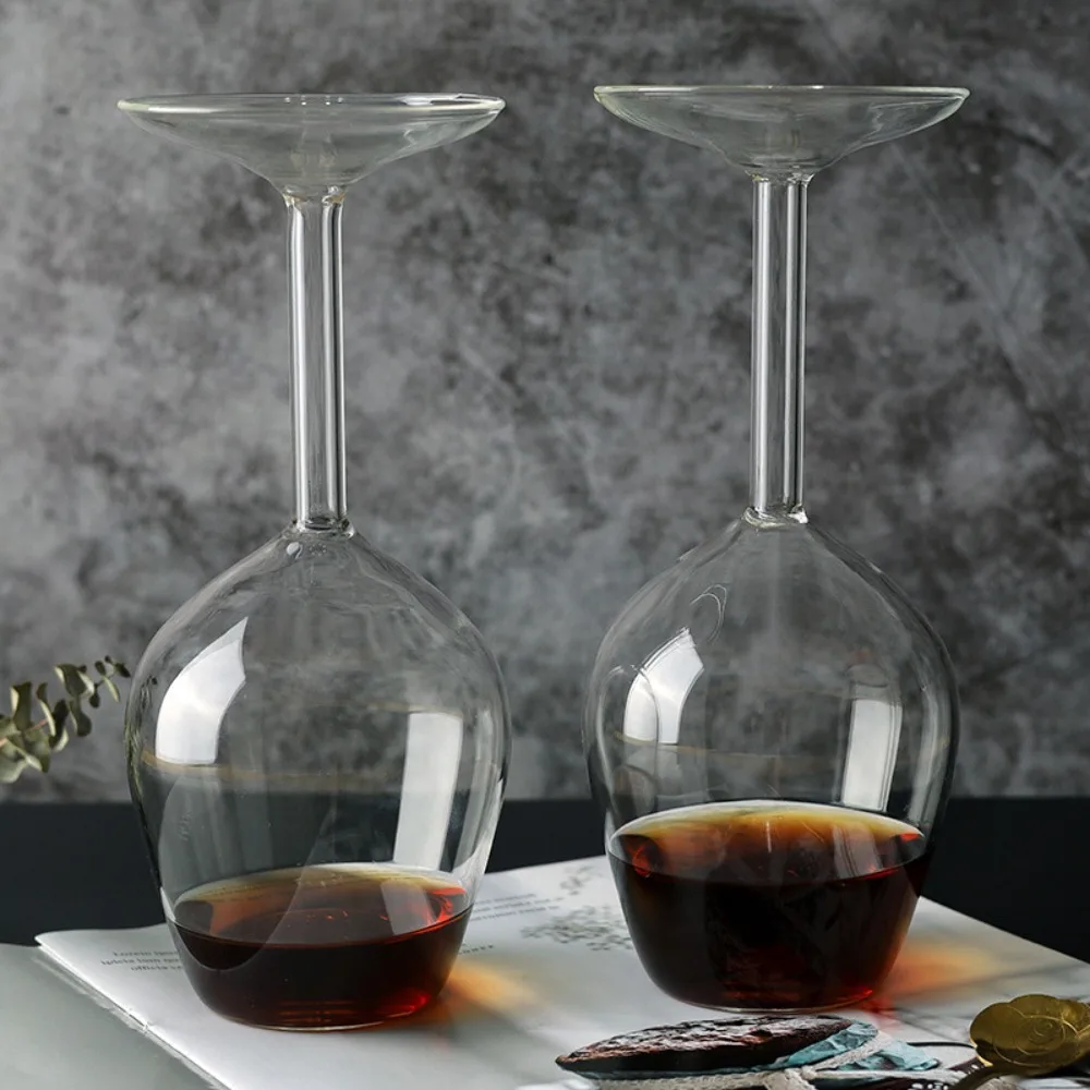 Fashion 400ML Upside Down Goblet Clear Long Stem Inverted Wine Cup Thickened Wineglass Club