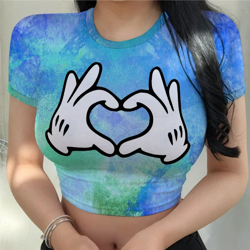 Disney-Mickey Y2K Women's T-Shirt Summer Beach Fashion T-Shirt Women Crop Top Sexy High Quality Woman clothes Loose Quick Dry 3D