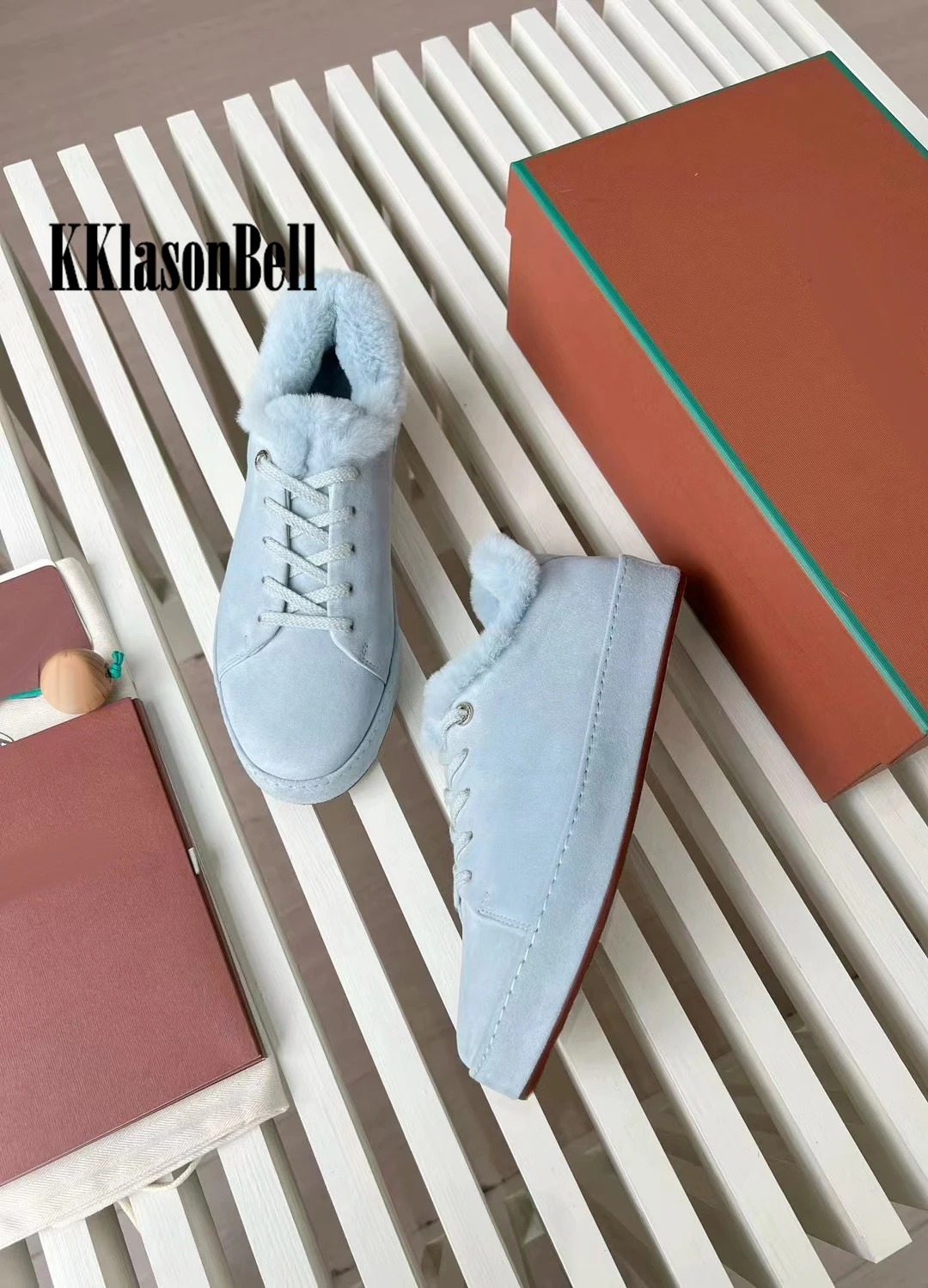 11.13 KKlasonBell High Quality Cow Suede Vulcanize Shoes Wool Keep Warm Thicken Casual Shoes Women