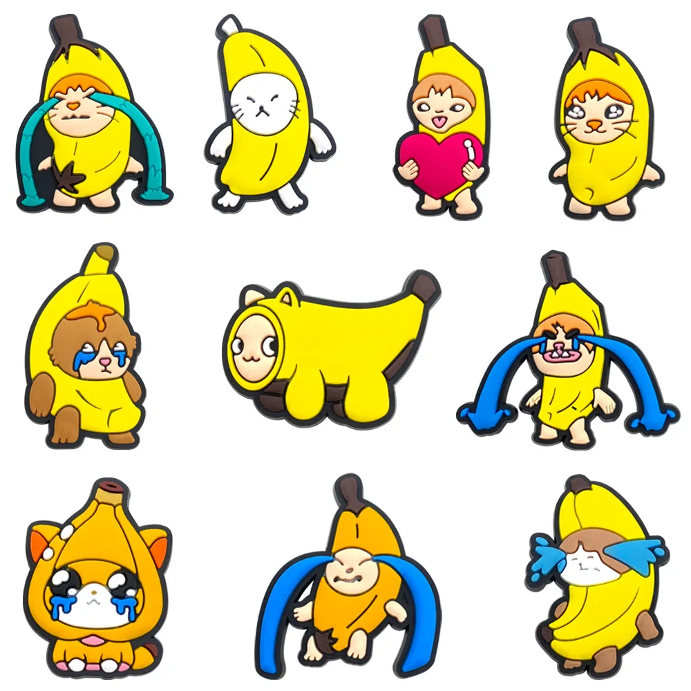 10pcs Cute Banana Cartoon Anime Shoe Charm Designer Shoe Accessories Dreations For Sandals Sneaker Classic Clog Kids X-mas Gifts