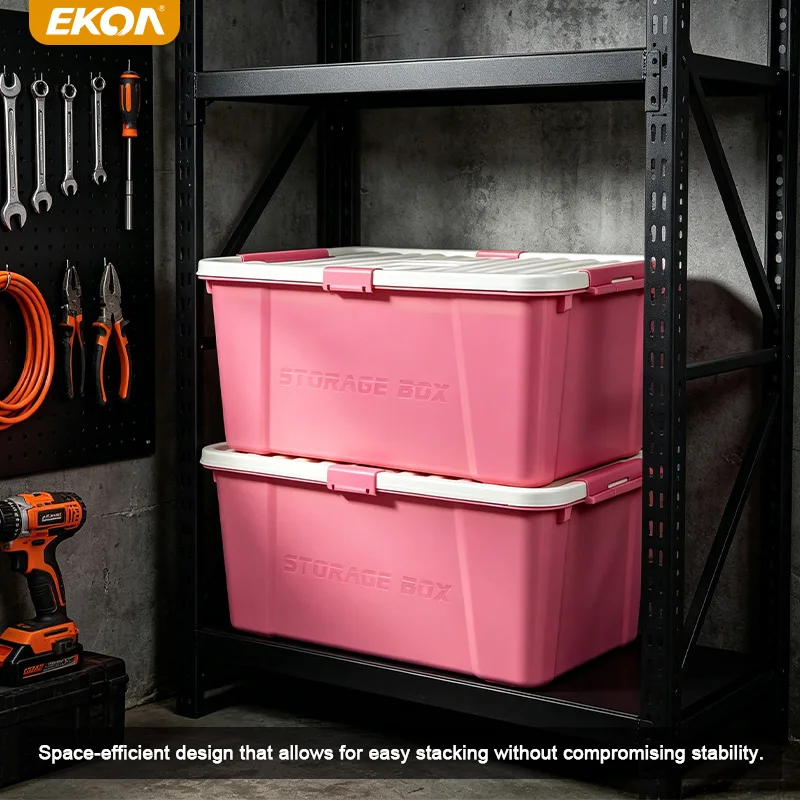 EKOA  35L/36QT Heavy Duty Storage Bins with Lid, Stackable Plastic Storage Bins with Secure Latches & Reinforced Handles
