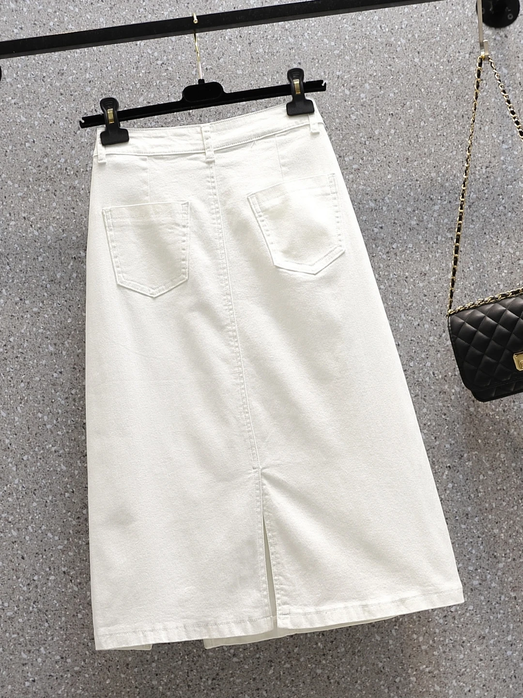 High Waist Casual Elastic plus Size A-Line Midi Skirt with Slit for Women Stylish Slimming Versatile Mid-Length Skirt 5