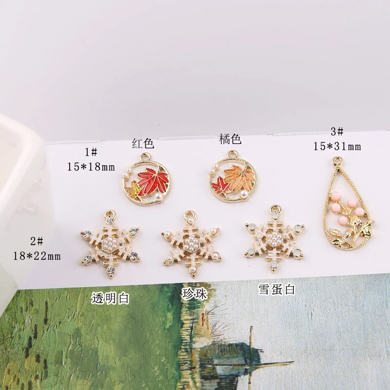 1pcs Diy Earring Jewelry Small Fresh Pearl Water Drop Snowflake Maple Leaf Alloy Pendant Necklace Handmade Material Pendant