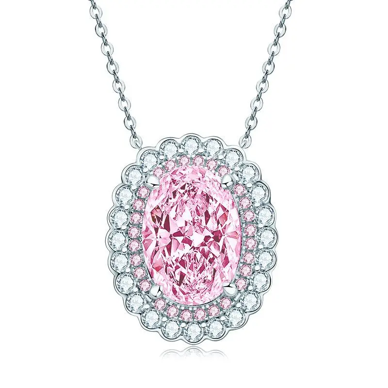 

Luxury S925 Sterling Silver Necklace Pink Lab Created Diamond Jewelry Striking Exquisite Pendant Necklace for Women Gift