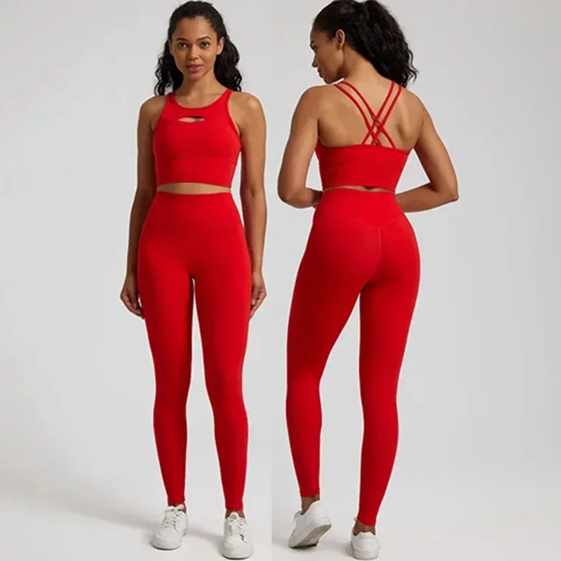 

Lemon Women Soft Gym Fitness Yoga Set Legging Short Sleeve Cutout Back Top 2pc Suit Comprehensive Training Jog Women Round Neck
