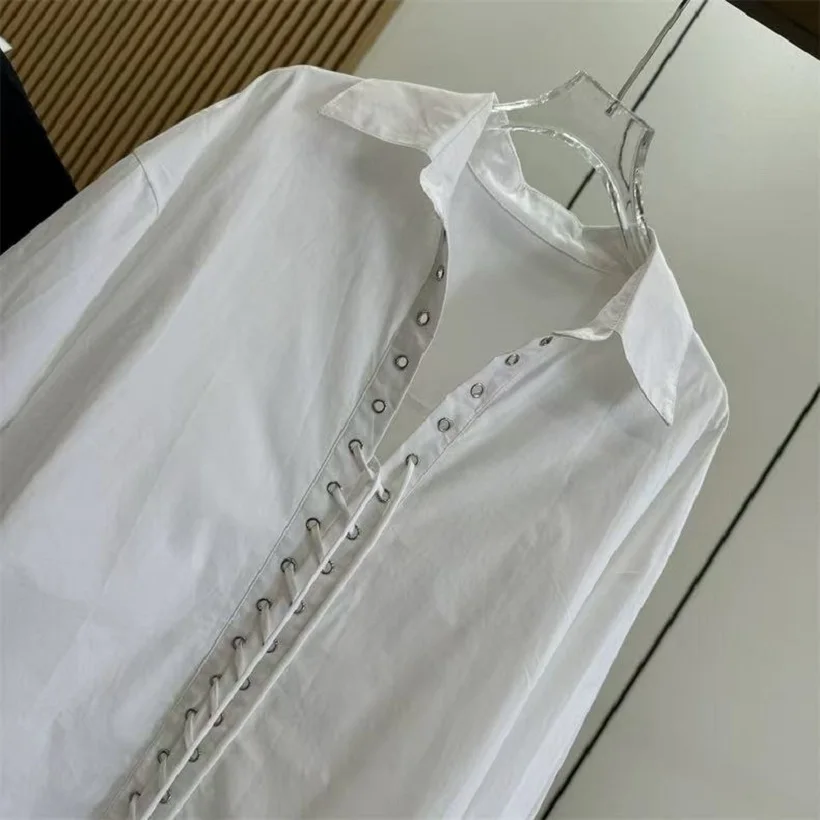 Design exclusivo preto branco blusas de algodão camisas para as mulheres 2026 primavera verão outono nova tendência da moda solta casual topos blusas