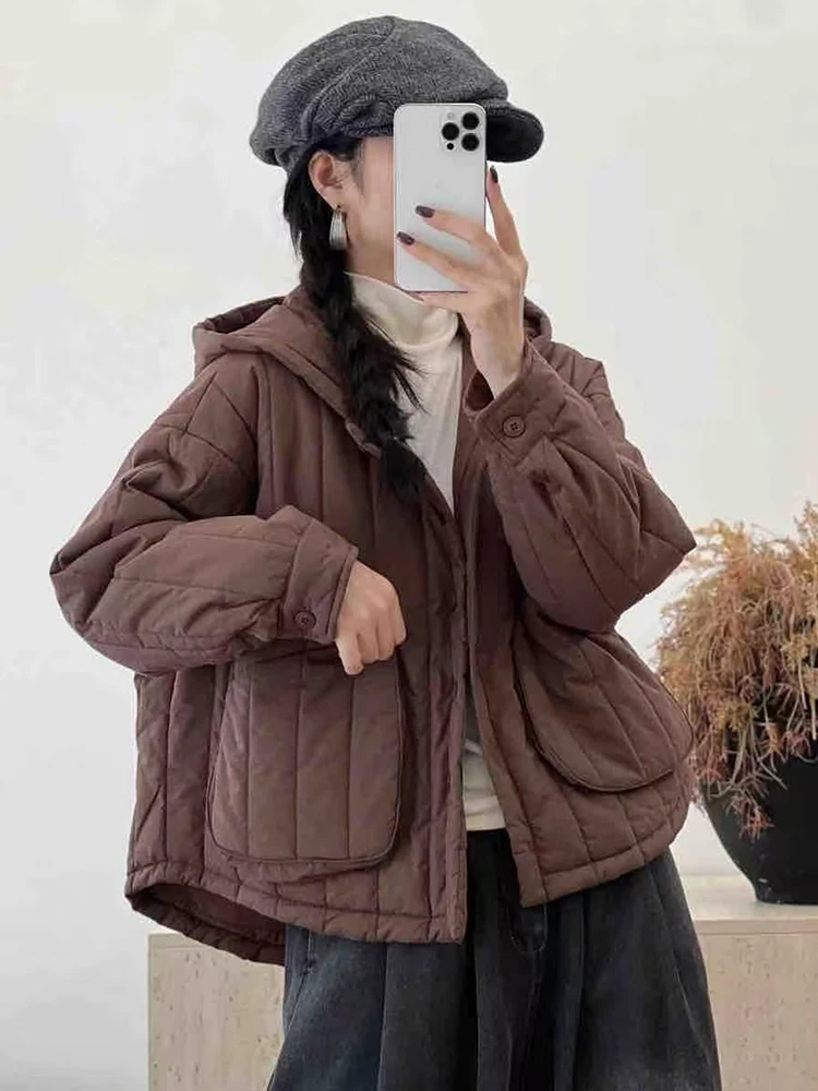 Amax LuluE Designerskie Zimowe Okrycia Wierzchnie Damskie Kurtki z Kapturem Ocieplane Wyściełane Kurtki Damskie Codzienne Luźne Grube Płaszcze Klasyczne Parki Vintage