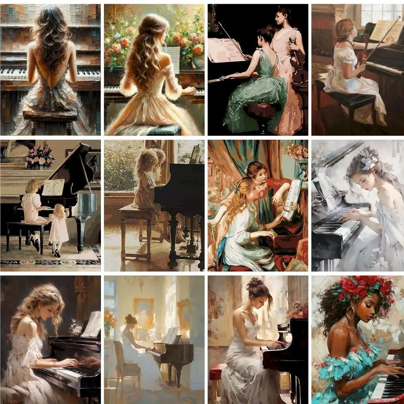 RUOPOTY Paint By Numbers Frameless Crafts DIY Kits for Beginners Piano Woman Canvas for Painting Kits Handmade Drawing Kit
