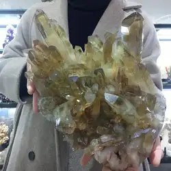 Huge Natural Yellow Quartz Cluster, Yellow Crystal Ore Cluster, Mineral Specimen Reiki Healing Stone, Home Degaussing Decor