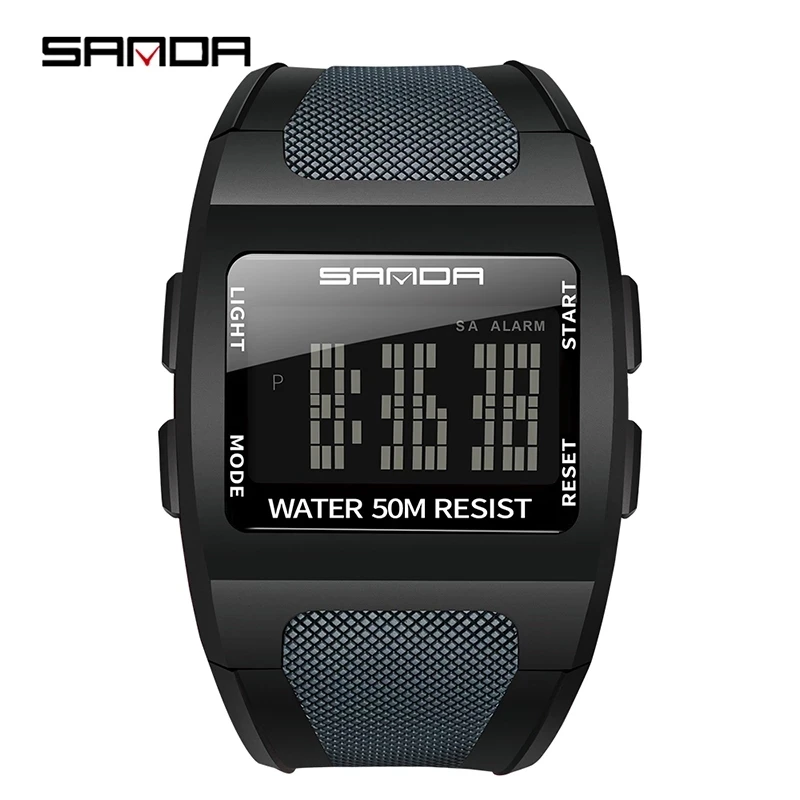 SANDA Mens Electronic Watch Fashion HD LED Display Wearable Case Waterproof Silicone Strap Men\'s Watches Relogio Masculino 222