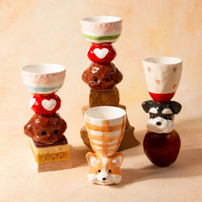 

Limited handmade cute puppy handmade ceramic glass wine glass creative girl birthday gift